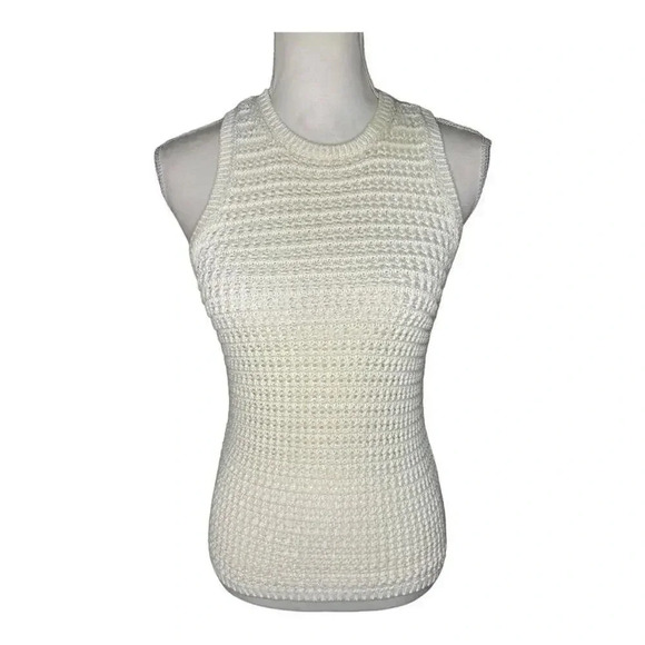NEW Madewell Women’s XS Crochet-Knit Crewneck Sweater Tank Bright Ivory NWT - Picture 2 of 8